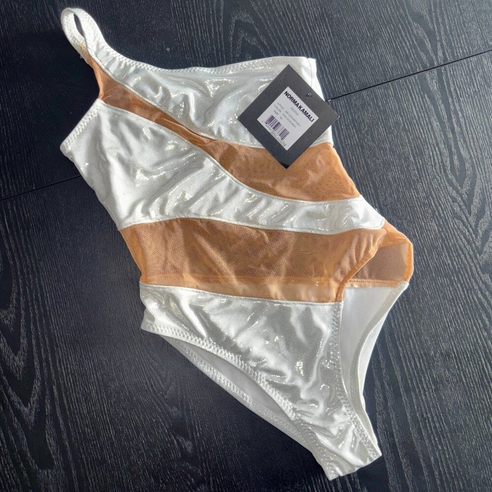 Norma Kamali Mio Snake Mesh One Piece Pearl and Nude Mesh